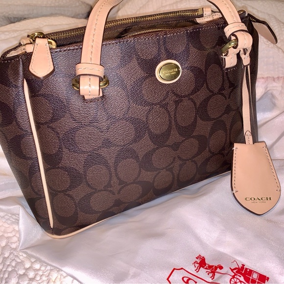 Coach Signature Peyton Jordan Double Zip Bag Brown Tan - Picture 4 of 15